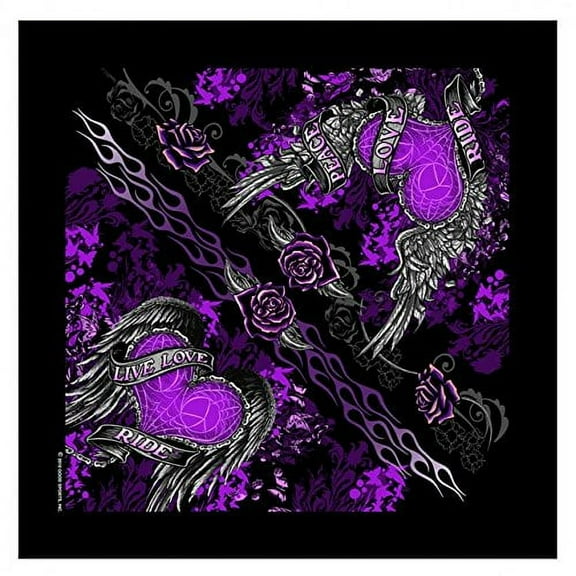 Officially Licensed Originals Signature Bikers Bandanas Collection Original Design, 21" x 21" - Bandana Banner Heart & W