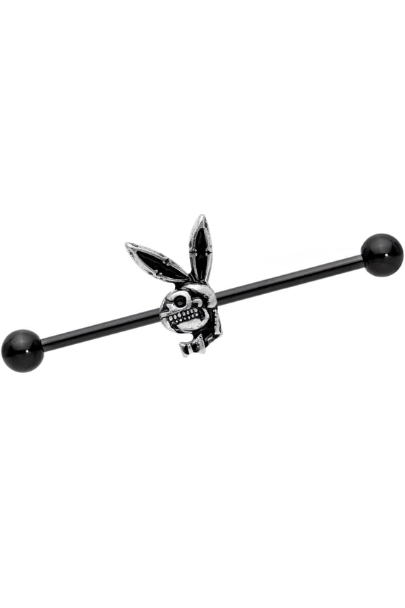 Officially Licensed Playboy Bunny Skull 14G Black Anodized Steel Helix Cartilage Earring Industrial 1 1/2"