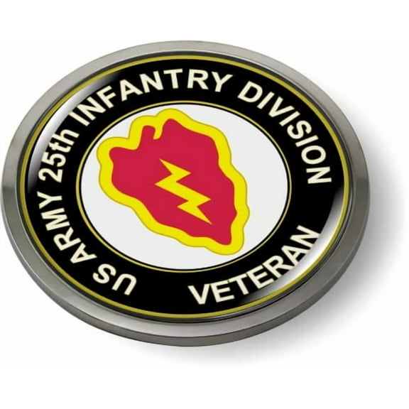 BestLicensePlateFrames - 25th Infantry Division (Tropic Lightning) US Army Veteran 3D Domed CAR Emblem Badge Sticker Chrome Metal Bezel - Official U.S. Army Licensed Product