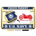 thumbnail image 1 of [Officially Licensed Product] - Motorcycle Domed Custom-Made Personalized Metal License Plate Frame with United States Navy Proud Parent Design - Gold, 1 of 7