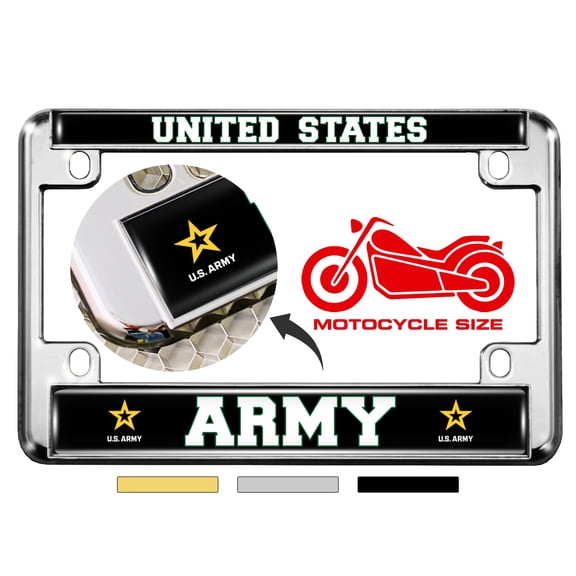 [Officially Licensed Product] - Motorcycle Domed Custom-Made Personalized Metal License Plate Frame with US Army Star Logo Design - Chrome
