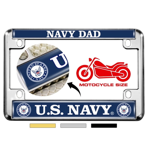[Officially Licensed Product] - Motorcycle Domed Custom-Made Personalized Metal License Plate Frame with US Navy Dad Design - Chrome