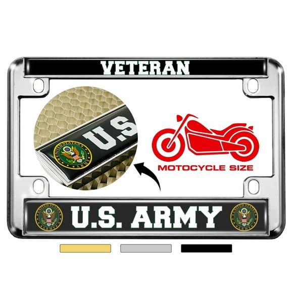 [Officially Licensed Product] - Motorcycle Domed Custom-Made Personalized Metal License Plate Frame with Veteran US Army Design - Chrome