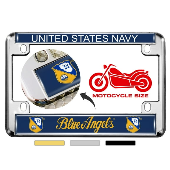 [Officially Licensed Product] - Motorcycle Metal License Plate Frame with U.S. Navy Blue Angels Flight Demonstration Squadron Design - Chrome