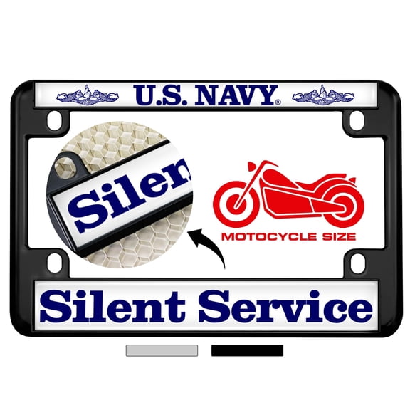 [Officially Licensed Product] - Motorcycle Metal License Plate Frame with U.S. Navy Silent Service Design - Black