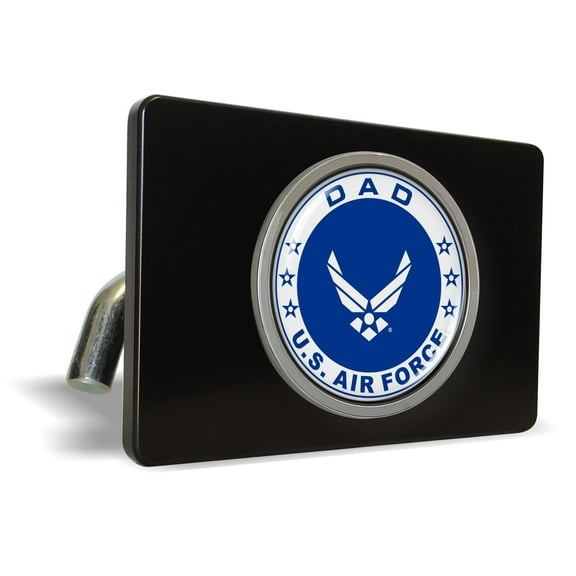 [Officially Licensed Product] - Premium QuaIity Anodized Billet Aluminum UV Resistant Metal Car Trailer/Tow Hitch Cover for 2" Receivers with Chrome Emblem - U.S. Air Force Dad with Wings Symbol