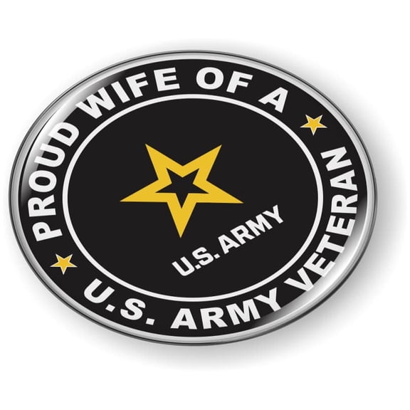BestLicensePlateFrames - Proud Wife of U.S. Army Veteran 3D Domed CAR Emblem Badge Sticker Flexible - Official U.S. Army Licensed Product