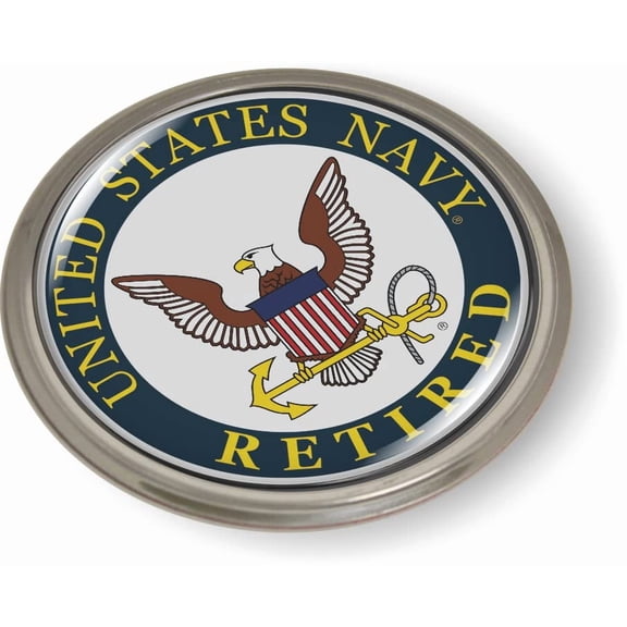 [Officially Licensed Product] - Retired U.S. Navy Eagle and Anchor (Color) 3D Domed CAR Emblem Badge Sticker Round