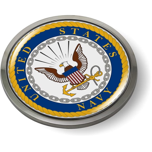 [Officially Licensed Product] - The United States Navy 3D Domed Emblem Car Sticker Chrome Round Bezel
