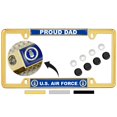 thumbnail image 1 of [Officially Licensed Product] - U.S. Air Force Proud Dad - Domed Custom-Made Personalized Narrow (Thin) Top 4 Hole Metal Car License Plate Frame with Free caps - Gold (Qty: 1 Frame), 1 of 8