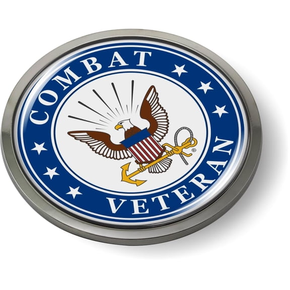 BestLicensePlateFrames - U.S. Navy Combat Veteran 3D Domed CAR Emblem Badge Sticker Chrome Metal Bezel - Official U.S. Navy Licensed Product