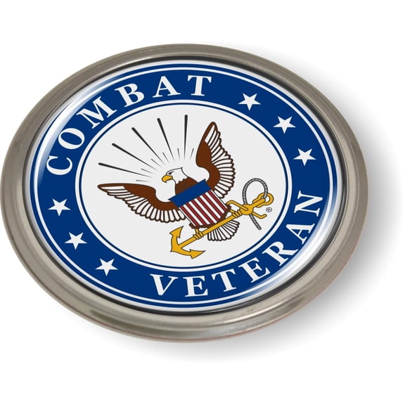 BestLicensePlateFrames - U.S. Navy Combat Veteran 3D Domed CAR Emblem Badge Sticker Semi-Flexible Aluminum Bezel - Official U.S. Navy Licensed Product