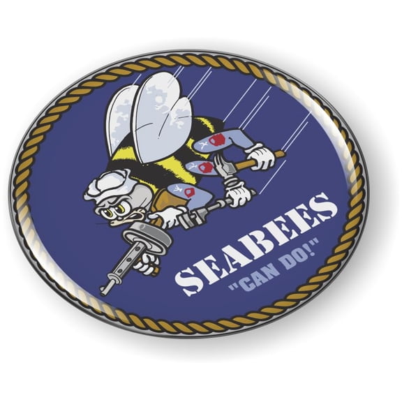 BestLicensePlateFrames - U.S. Navy Seabees Naval Construction Battalions 3D Domed CAR Emblem Badge Sticker Flexible - Official U.S. Navy Licensed Product