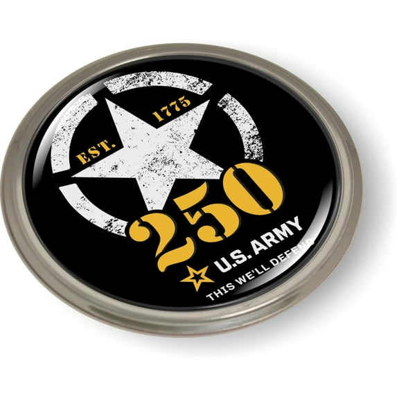 BestLicensePlateFrames - U.S. Army Birthdays 250th Anniversary Logo 3D Domed CAR Emblem Badge Sticker Semi-Flexible Aluminum Bezel - Official U.S. Army Licensed Product