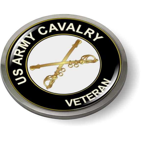 BestLicensePlateFrames - US Army Cavalry Veteran 3D Domed CAR Emblem Badge Sticker Chrome Metal Bezel - Official U.S. Army Licensed Product
