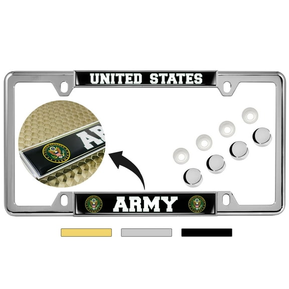 [Officially Licensed Product] - US Army Domed Custom-Made Personalized Thin (Narrow) Top 4 Hole Metal Car License Plate Frame with Free caps - Chrome (Quantity: 1 Frame)