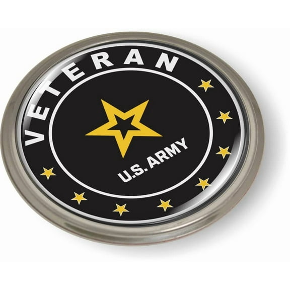 BestLicensePlateFrames - Veteran U.S. Army Star Logo 3D Domed CAR Emblem Badge Sticker Semi-Flexible Aluminum Bezel - Official U.S. Army Licensed Product