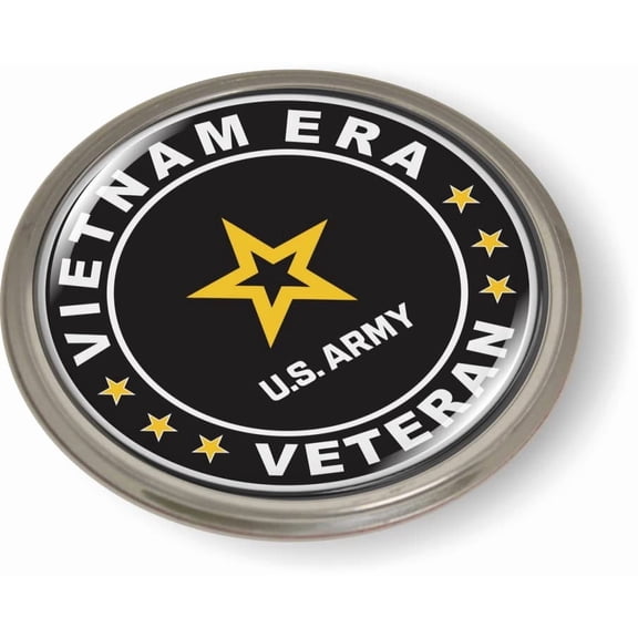 BestLicensePlateFrames U.S. Army Vietnam Era Veteran 3D Domed Car Emblem Badge, Semi-Flexible Aluminum Bezel