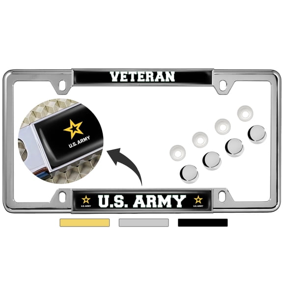BestLicensePlateFrames Veteran U.S. Army Star Logo Narrow Metal License Plate Frame with Caps, Chrome