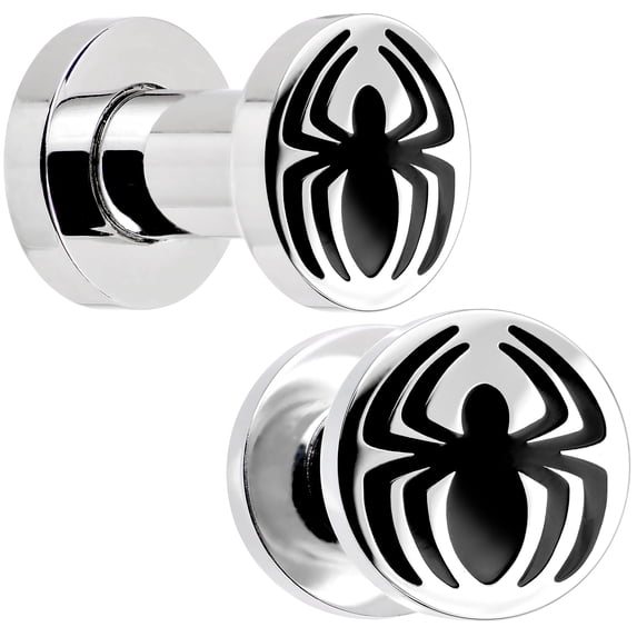 Officially Licensed Stainless Steel Spiderman Logo Screw Fit Plug Set 4 Gauge