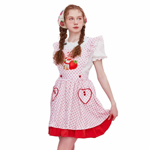 [Officially Licensed] Strawberry Shortcake Vintage Dress for Women Country Style Sleeveless Dress, M