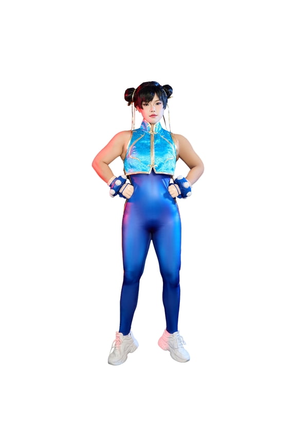 [Officially Licensed] Street Fighter Chun-Li Costume Nostalgic Jumpsuit with Golden Embroidery, S
