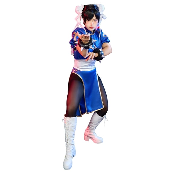 [Officially Licensed] Street Fighter Classic Chun Li Costume with Golden Embroidery for Halloween, S