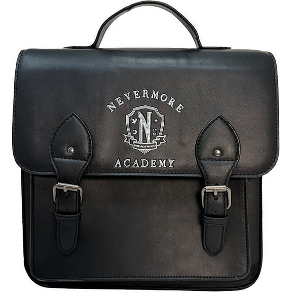 Officially Licensed Wednesday NEVERMORE ACADEMY Solid Black Mini Backpack, Kawaii Cosplay Youth and Adult Bag, Adjustable shoulder