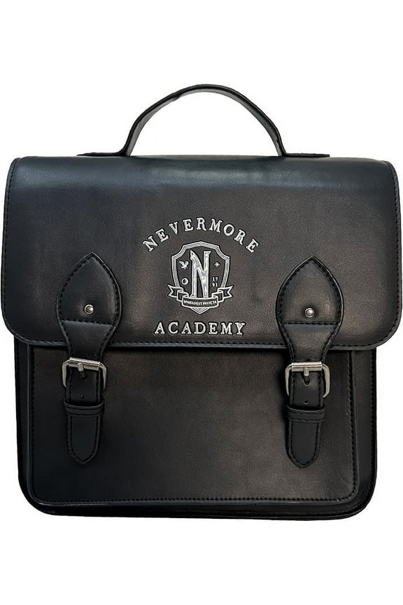 Officially Licensed Wednesday NEVERMORE ACADEMY Solid Black Mini Backpack, Kawaii Cosplay Youth and Adult Bag, Adjustable shoulder