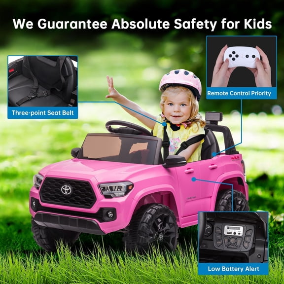 Officially Licensed Toyota Tacoma Car, 12V Battery Powered Electric Car with Remote Control, Spring Suspension Safety Belt, 2-Speed Ride On Toy Car with Headlights, for 37-96 Months