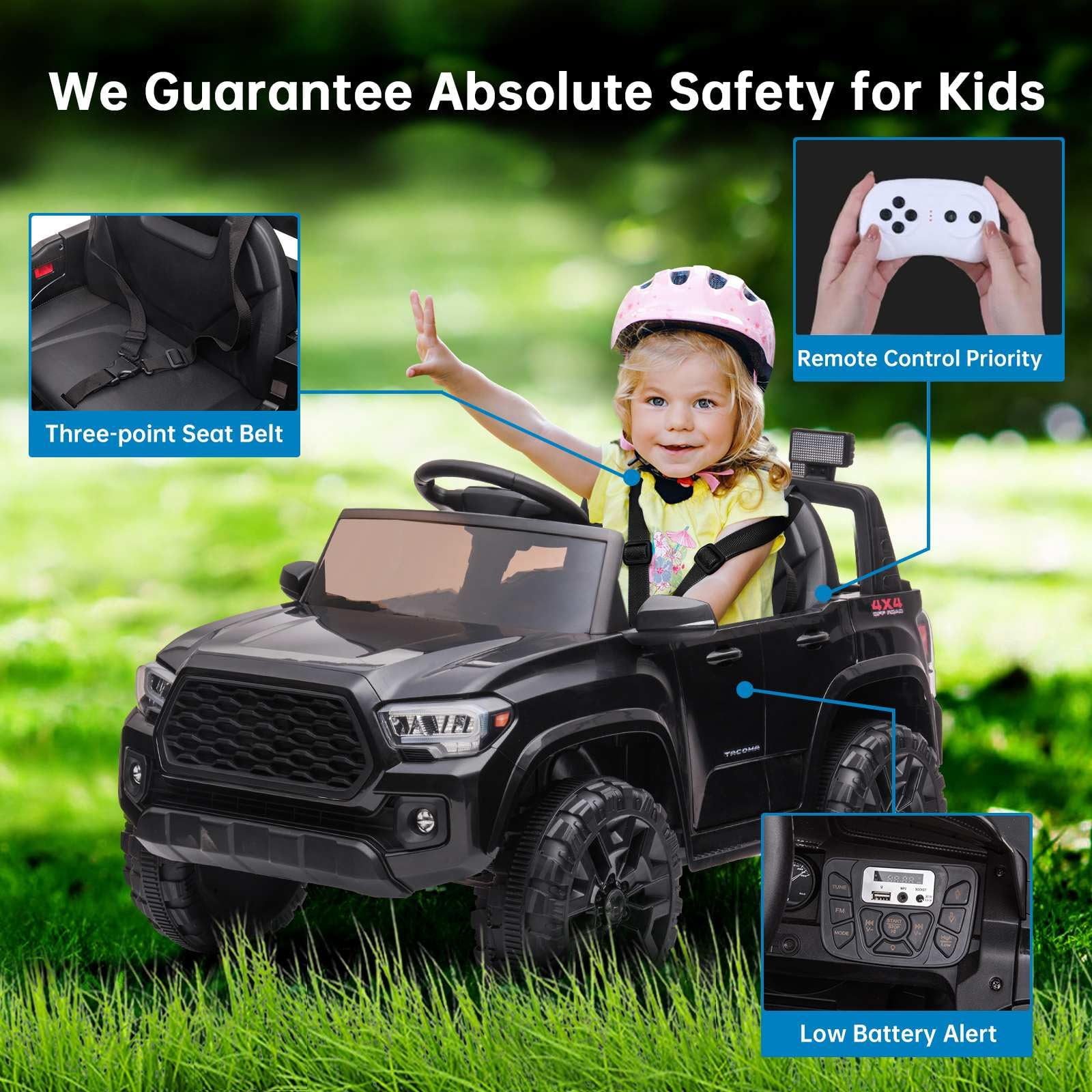 Officially Licensed Toyota Tacoma Car, 12V Battery Powered Electric Car with Remote Control, Spring Suspension Safety Belt, 2-Speed Ride On Toy Car with Headlights, for 37-96 Months
