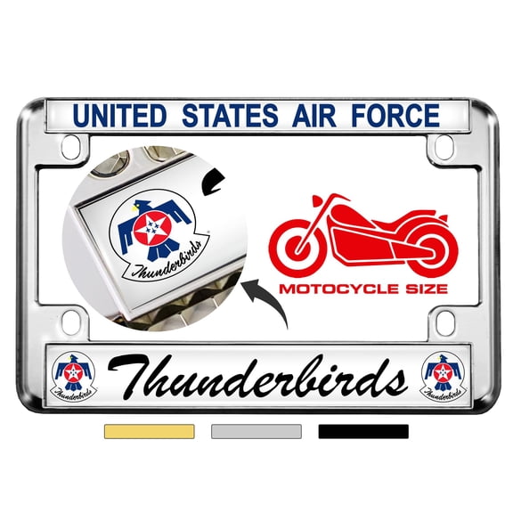 [Officially Licensed U.S. Air Force Product] - Motorcycle Domed Custom-Made Personalized Metal License Plate Frame Frame with USAF Thunderbirds Design - Chrome