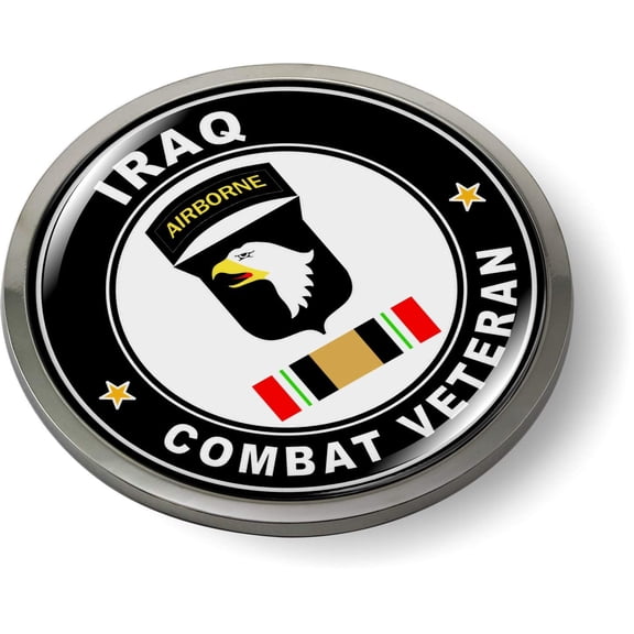 BestLicensePlateFrames - Iraq Combat Veteran 3D Domed CAR Emblem Badge Sticker Chrome Metal Bezel - Official U.S. Army Licensed Product