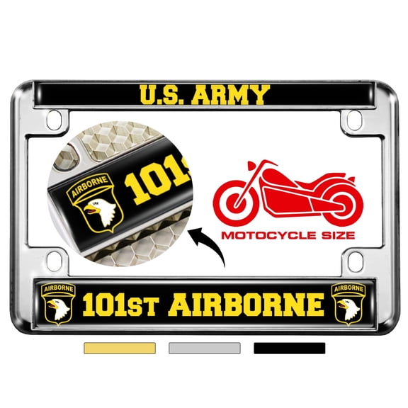 [Officially Licensed Product] - Motorcycle Metal License Plate Frame with U.S. Army 101st Airborne Division (Air Assault) Design - Chrome