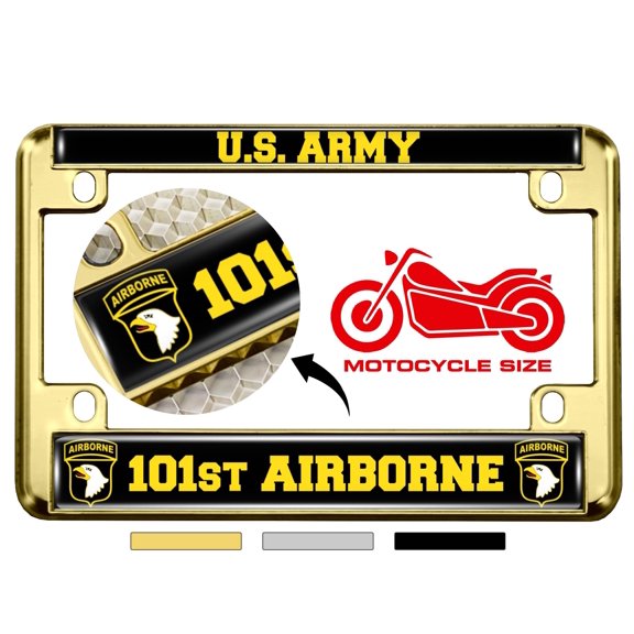 [Officially Licensed Product] - Motorcycle Metal License Plate Frame with U.S. Army 101st Airborne Division (Air Assault) Design - Gold