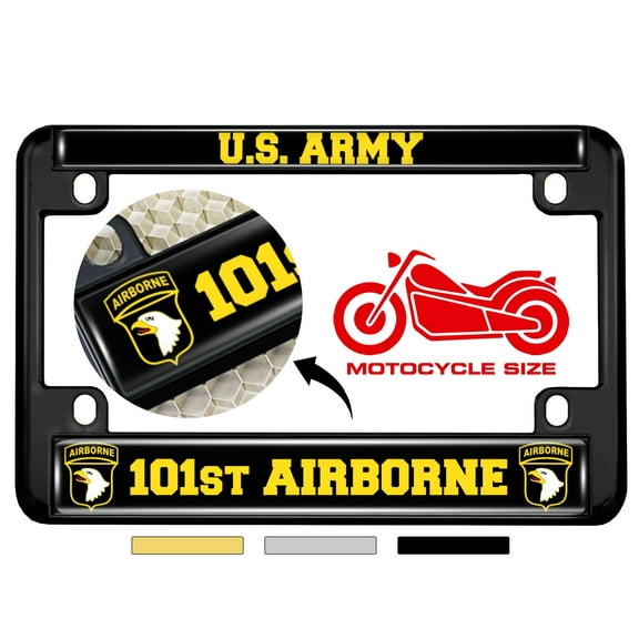 [Officially Licensed Product] - Motorcycle Metal License Plate Frame with U.S. Army 101st Airborne Division (Air Assault) Design - Black