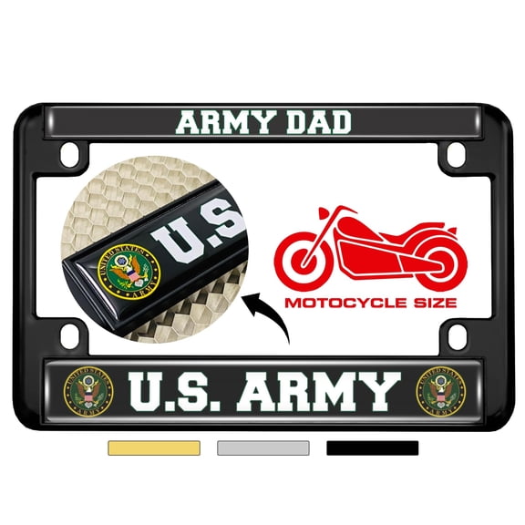 [Officially Licensed Product] - Motorcycle Metal License Plate Frame with U.S. Army Dad Design - Black