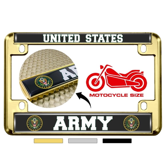 [Officially Licensed Product] - Motorcycle Metal License Plate Frame with United States Army Design - Gold
