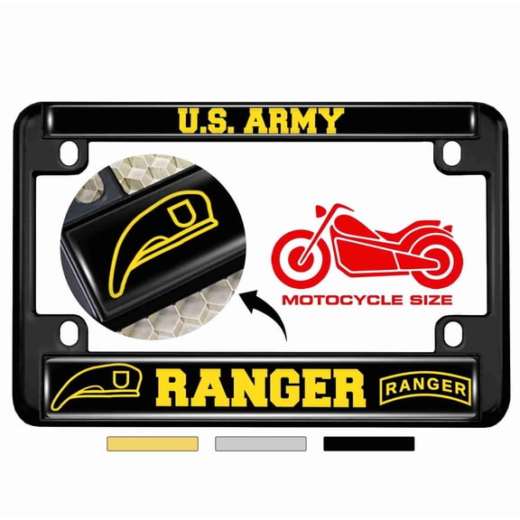 [Officially Licensed Product] - Motorcycle Metal License Plate Frame with U.S. Army Ranger Design - Black
