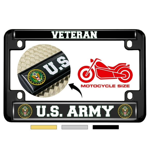 [Officially Licensed Product] - Motorcycle Metal License Plate Frame with U.S. Army Veteran Design - Black