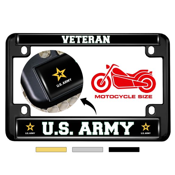 [Officially Licensed Product] - Motorcycle Metal License Plate Frame Veteran U.S. Army with Star Logo Design - Black
