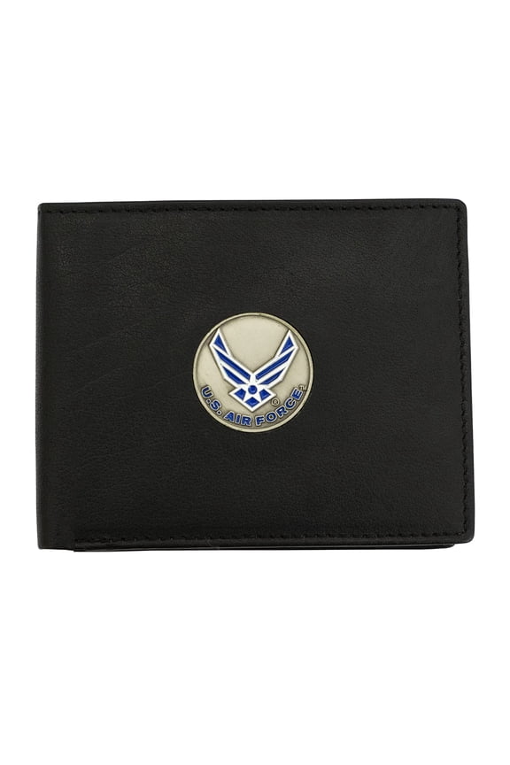 Officially Licensed "US Air Force" Medallion Genuine Leather Classic Handmade Wallet - Bifold Black
