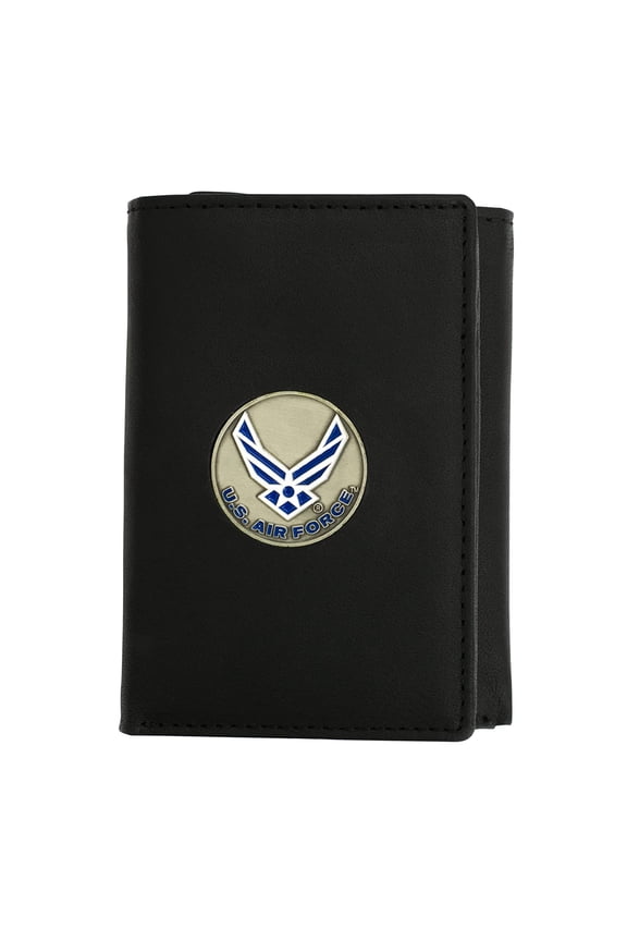 Officially Licensed "US Air Force" Medallion Genuine Leather Classic Handmade Wallet - Trifold Black