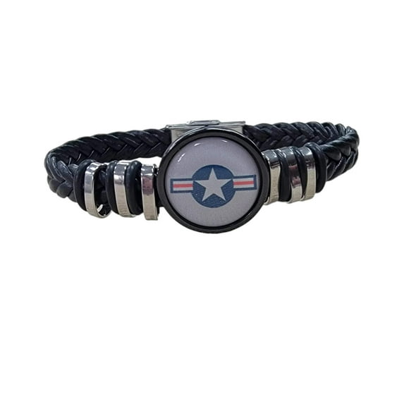 Officially Licensed USAF Braided Leather Bracelet, Patriotic Design, Durable Genuine Black Leather, Multiple Patterns and Sizes Available (Gift Boxed)
