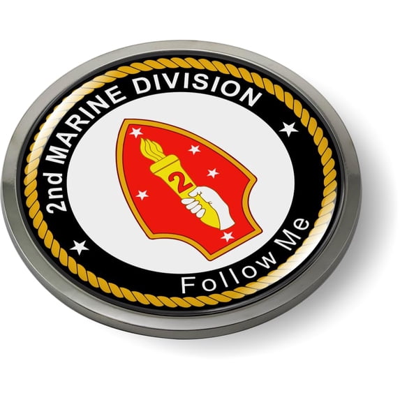 BestLicensePlateFrames - 2nd Marine Division, II Marine Expeditionary Force (2nd MARDIV), USMC 3D Domed CAR Emblem Badge Sticker Chrome Plastic Bezel - Official U.S. Marine Corps Licensed Product