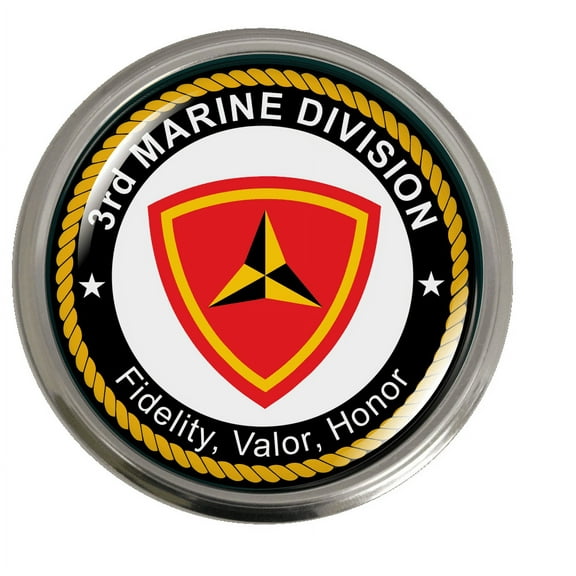 [Officially Licensed USMC Product] - 3rd Marine Division (3rd MARDIV)3D Domed Patriotic Military Car Emblem Badge Sticker, Durable, Weather-Resistant Semi-Flexible Aluminum Round Bezel