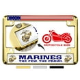 thumbnail image 1 of [Officially Licensed USMC Product] - Motorcycle Domed Custom-Made Personalized Metal License Plate Frame Frame with US Marines The Few The Proud and EGA Gold Emblem Design - Gold, 1 of 9