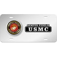 thumbnail image 1 of [Officially Licensed USMC Product] - Marine Corps Semper Fidelis 4-Hole Patriotic Stainless Steel Metal License Plate with Chrome Emblem – Durable Military Tribute Auto Tag for Veterans & Supporters, 1 of 4