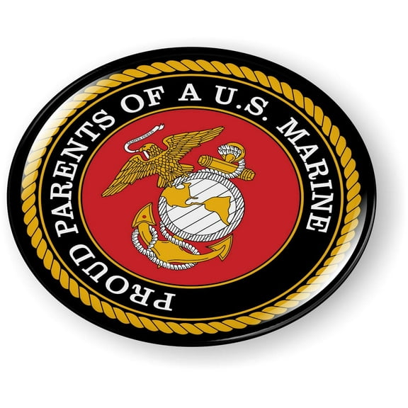BestLicensePlateFrames - Proud Parents of a U.S. Marine, USMC 3D Domed CAR Emblem Badge Sticker Flexible - Official U.S. Marine Corps Licensed Product
