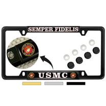 Officially Licensed United States Marine Corps Semper Fidelis Domed License Plate Frame with Decorative Caps